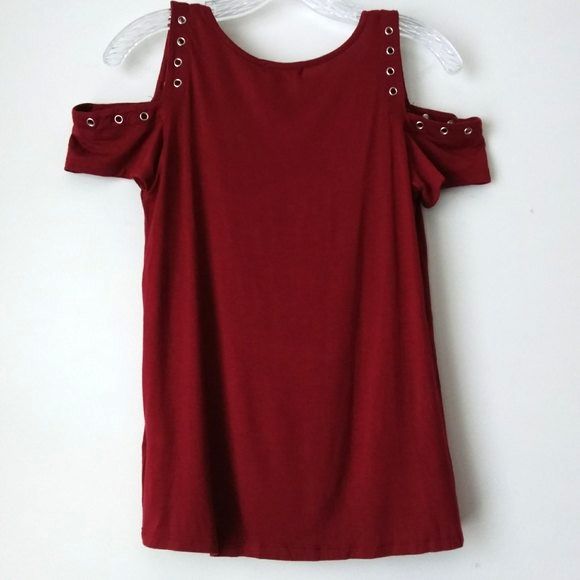 Occasion Maroon Cold Shoulder Rivet Detail Top S — image 3 of 8